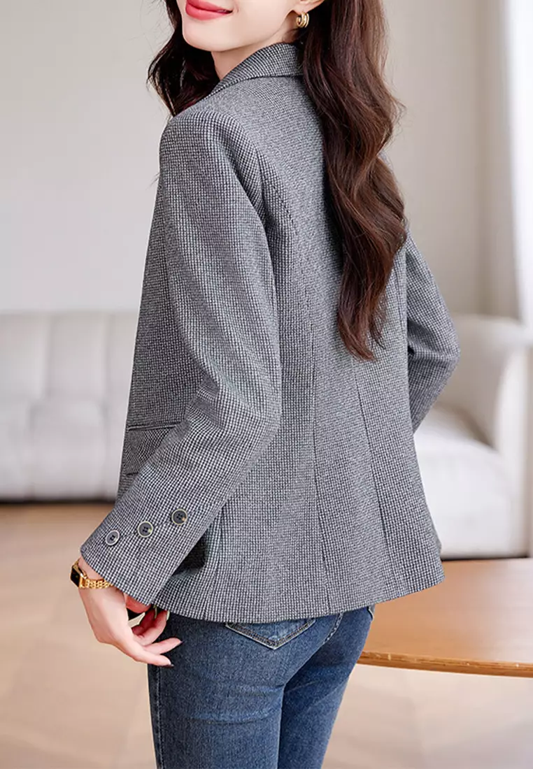 Fashionable Plaid Slim Cut Suit Jacket YGH-EH8886