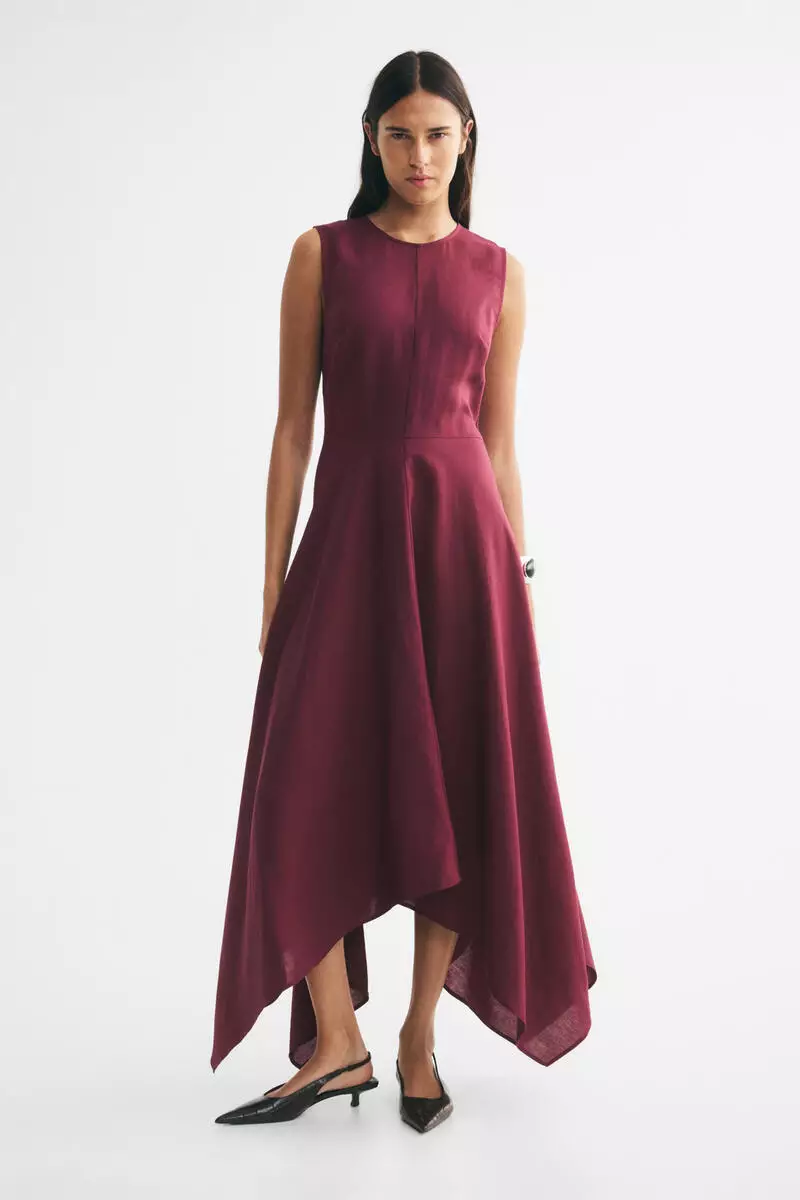 Linen-blend flared-skirt dress