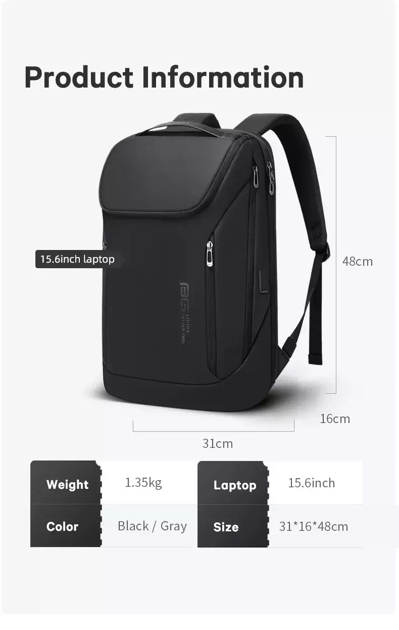 Bange BG2517 Tas Ransel Backpack Laptop Pria 15.6 Inch - BLACK