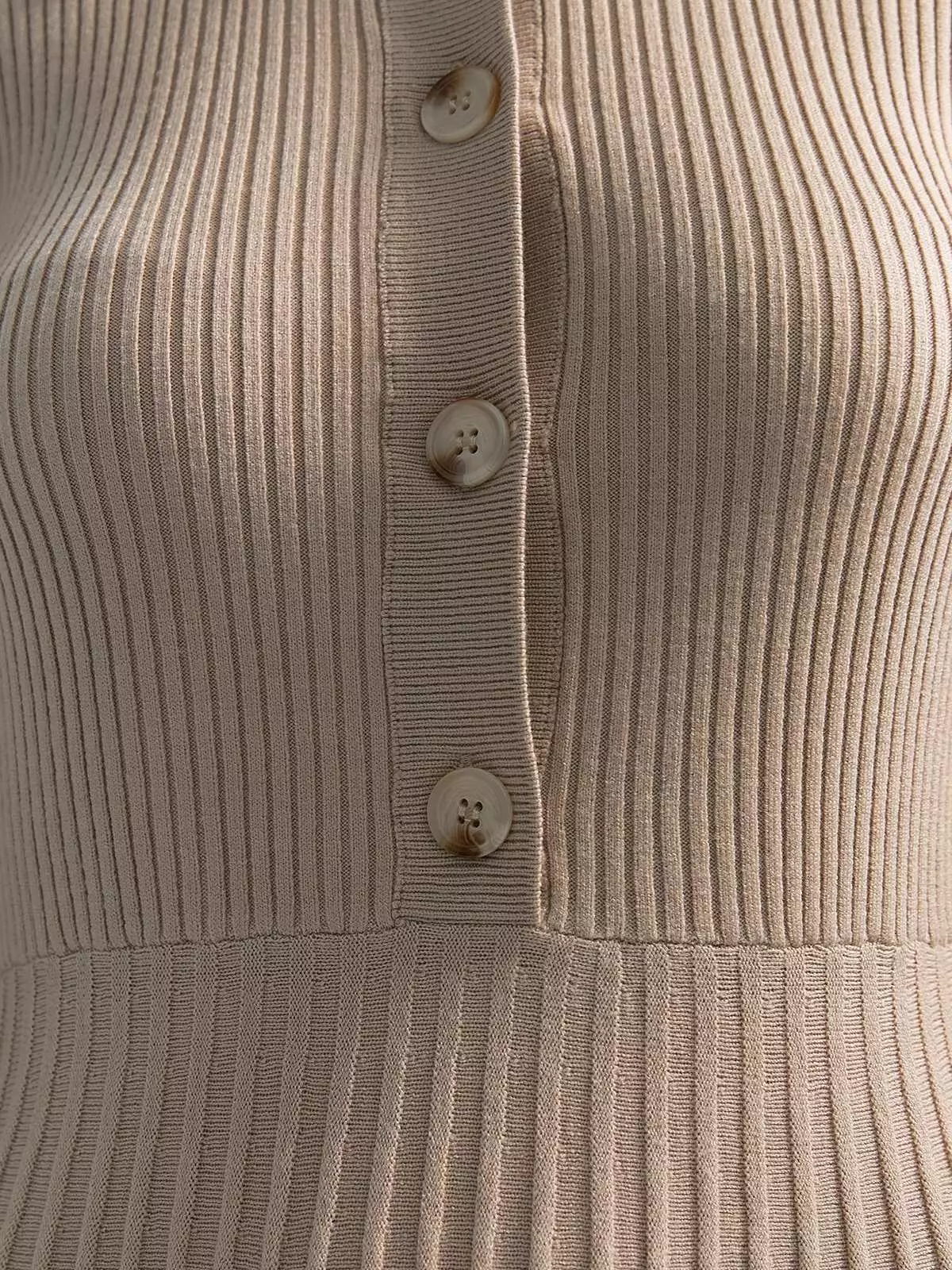 Button Up Pleated Midi Dress - Beige