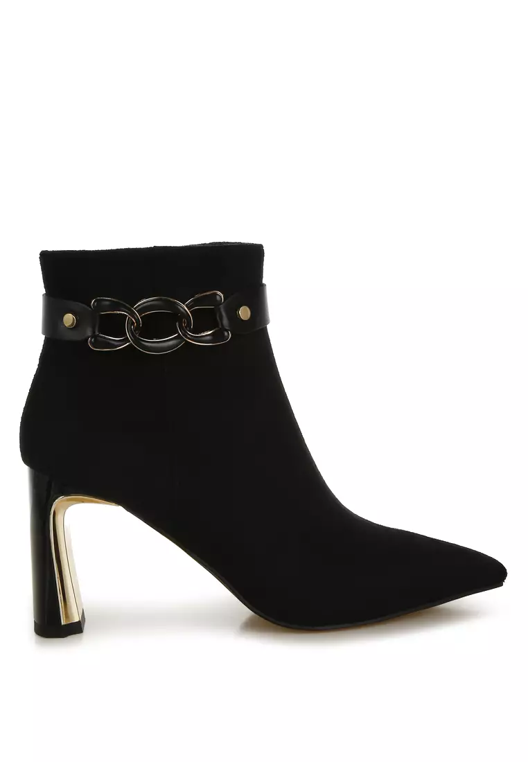Discount on London Rag  shoes - SKU: Black Chain Belt Detail Ankle Boots