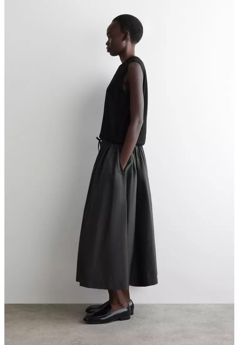 DRAWSTRING COTTON MIDI SKIRT