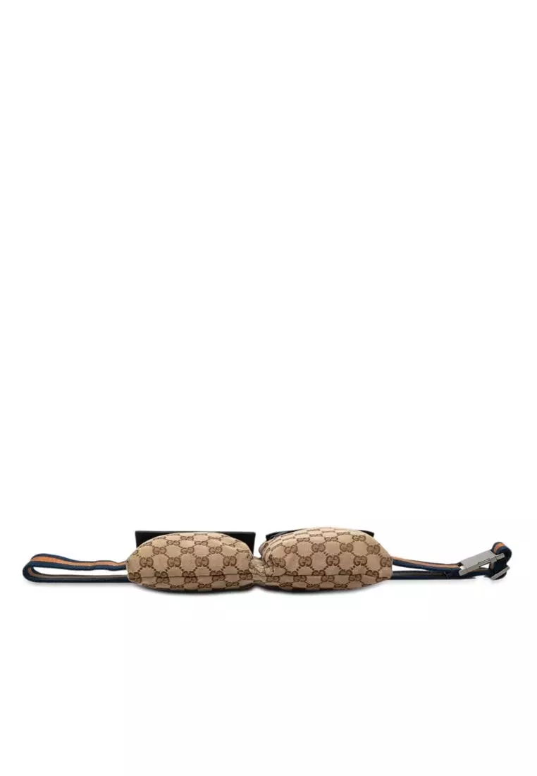 Pre-Loved Gucci Gg Canvas Web Double Pocket Belt Bag