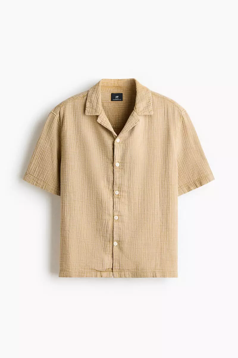 Relaxed Fit Short-sleeved muslin shirt