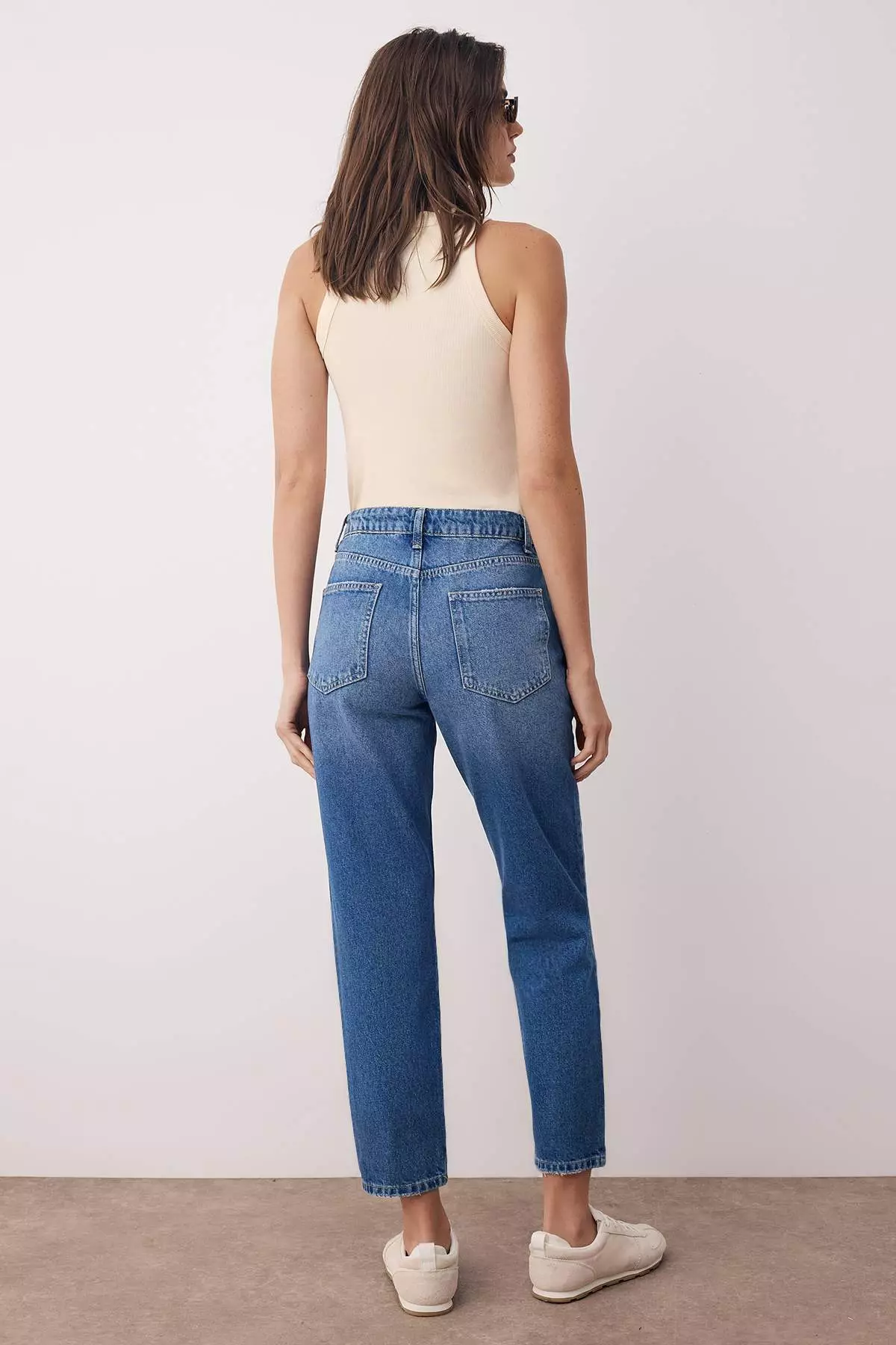 Blue High Waist New Mom Jeans Twoaw26Je00054