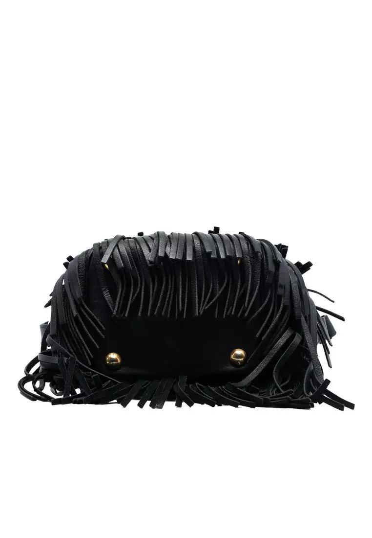 Pre-Loved Saint Laurent Small Calfskin Emmanuelle Fringe Bucket Bag