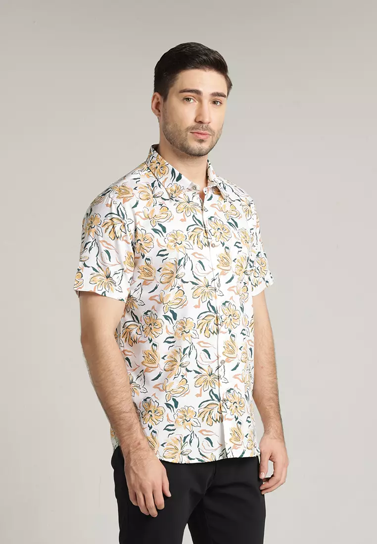 MOC - Kemeja Motif Pria Lengan Pendek Harvest - White