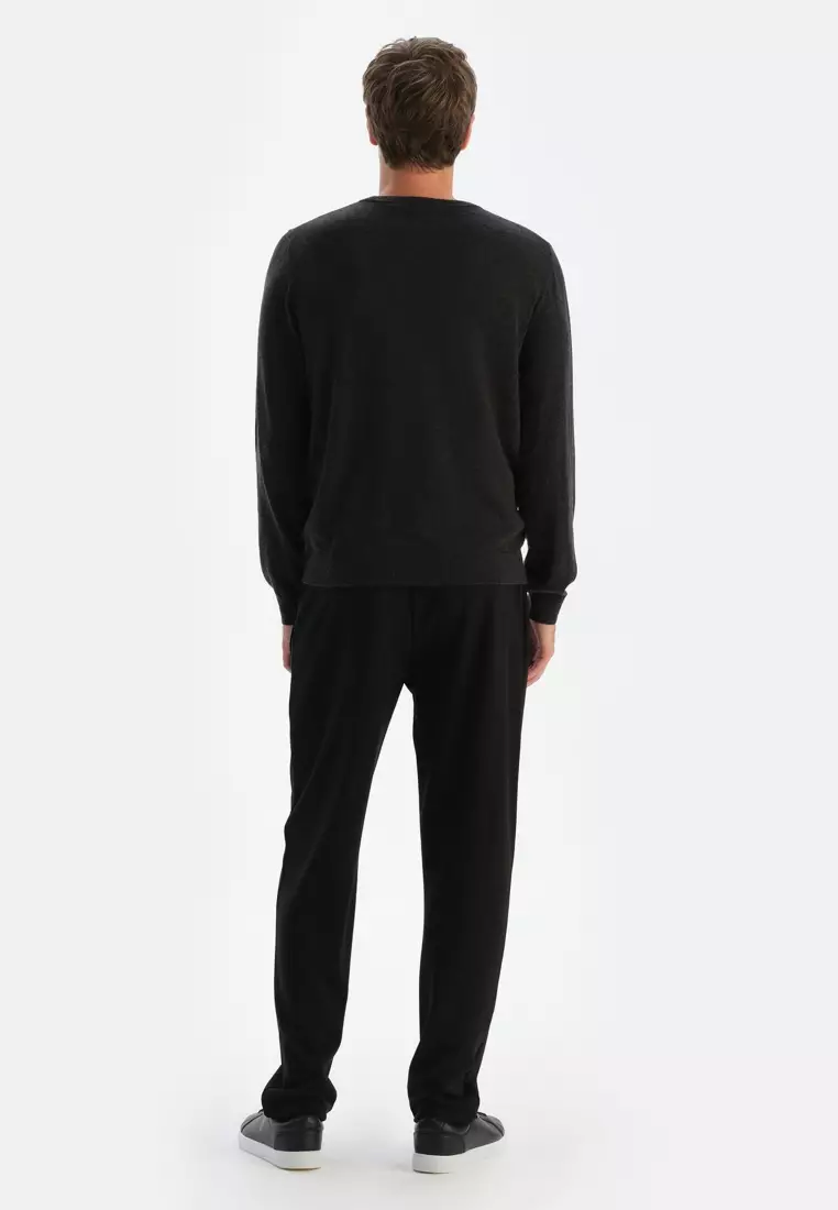 Anthracite Knitwear, Crew Neck, Regular Fit, Long Sleeve Loungewear for Men