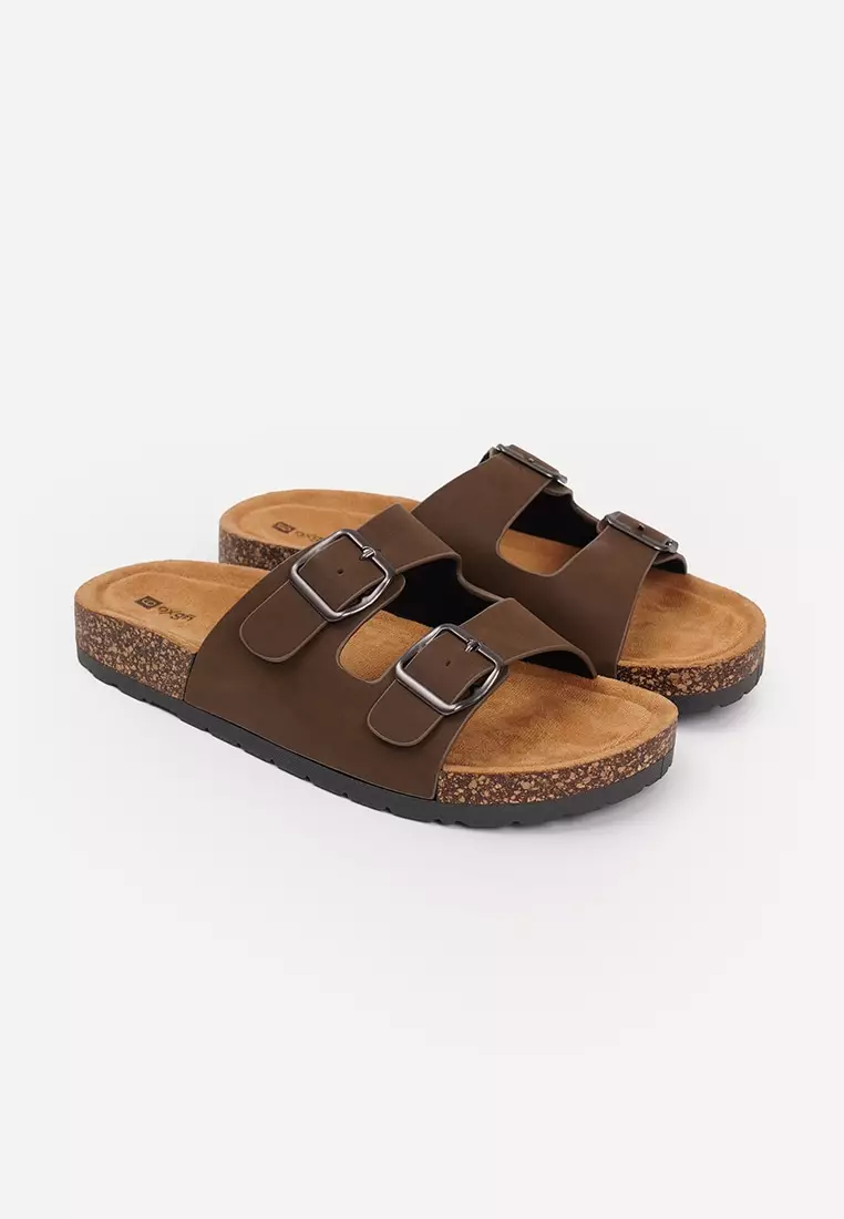 Men's Double Band Cork Sole Slides