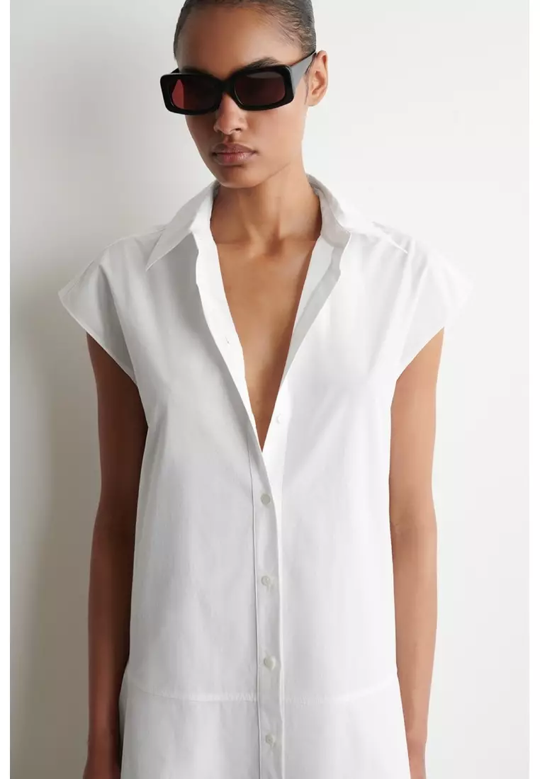 SLEEVELESS COTTON-POPLIN SHIRT DRESS