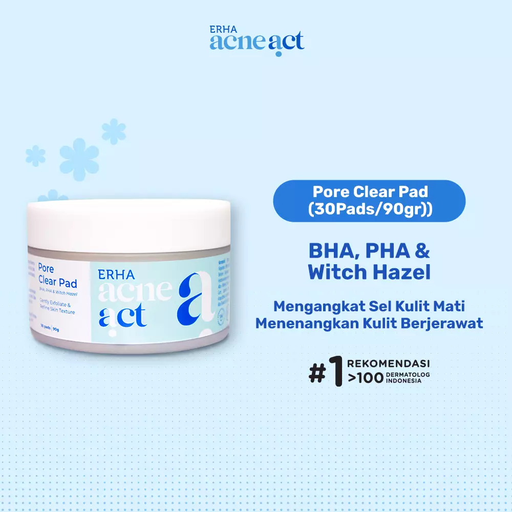 ERHA Acneact Pore Clear Pad 90g - Kapas Eksfoliasi Wajah Berjerawat | AHA, BHA, PHA
