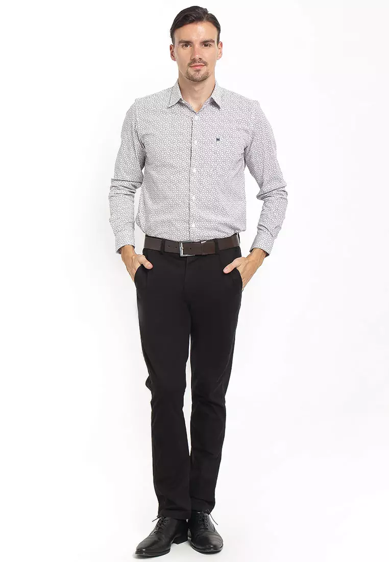 Johnwin - Slim Fit - Kemeja Formal - Print Pattern - Putih - FSH.650.K386.673.C-L/S - Free Keychain