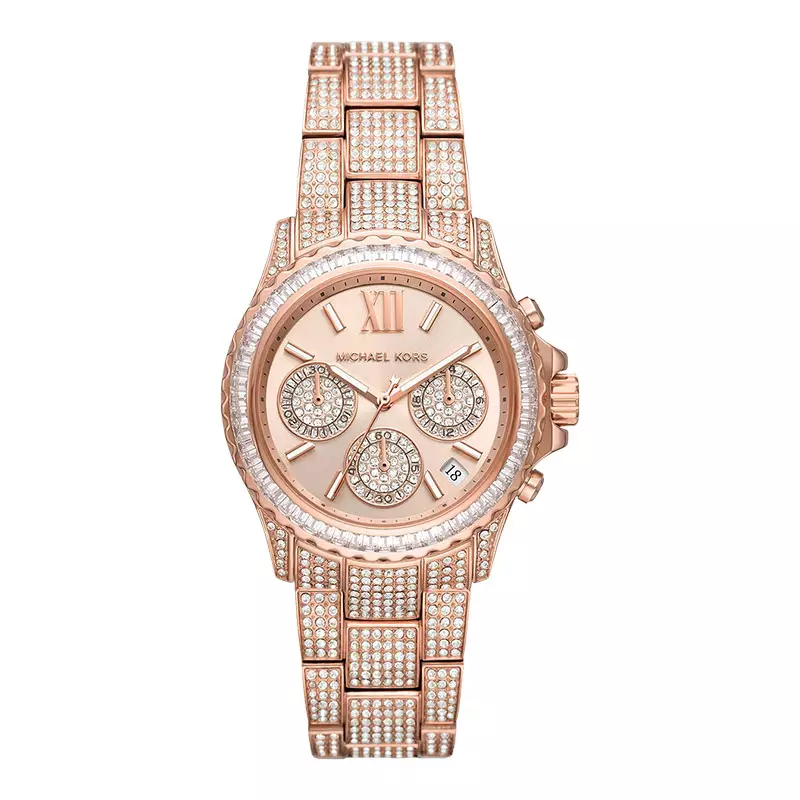 [LAST CHANCE DEALS] Jam Tangan Wanita Michael Kors Everest MK7235 Chronograph Ladies Rose Gold Dial Crystal Rose Gold Strap