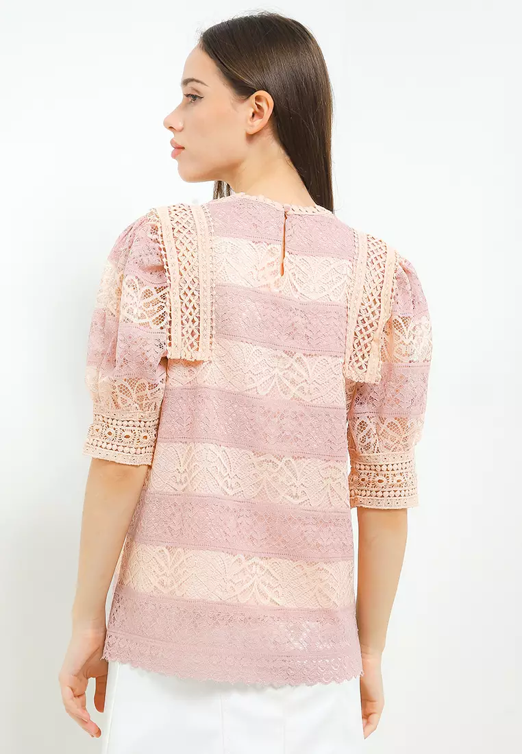 Lace Trim 2 Tone Lace Blouse