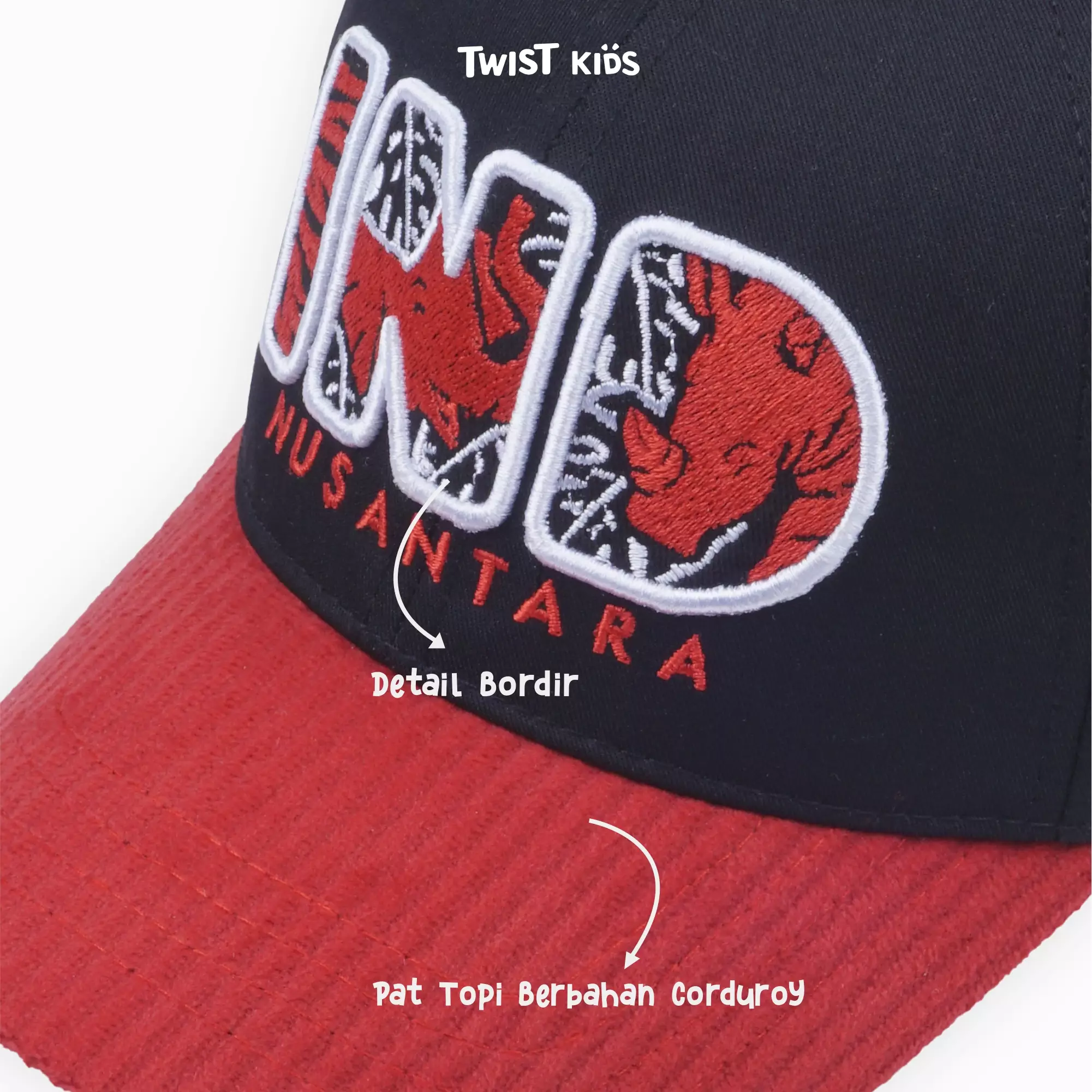 Twist Kids [Official Store] - Reyn C, Nusantara Series, Topi Corduroy Tema Indonesia Anak Laki-Laki (usia 4-14 tahun) Warna Hitam (Black)