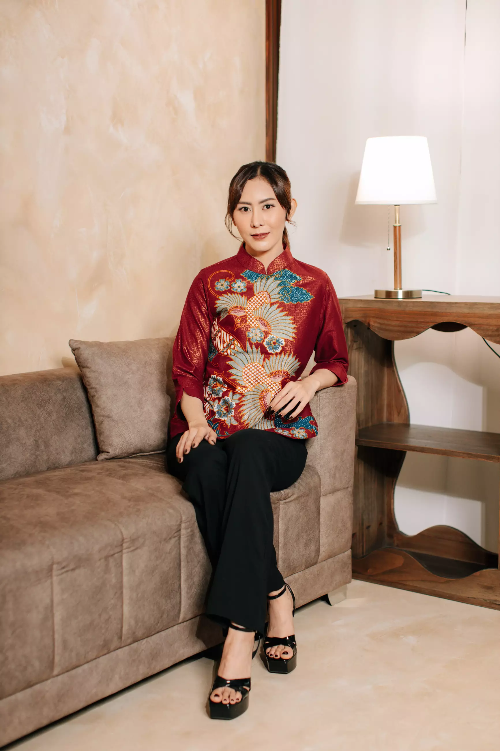 Jinara Red Blouse Batik Wanita Janggan Tricott Katun Foil