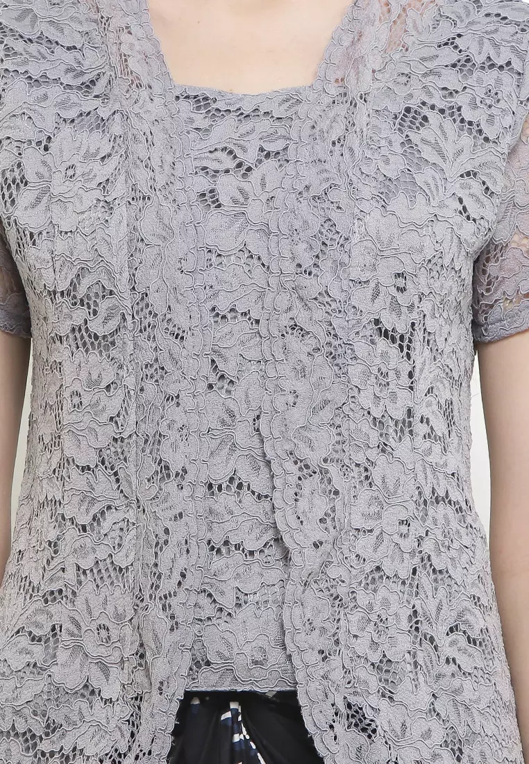 Blouse Kebaya Atasan Brokat Wanita Livy Grey Lengan Pendek