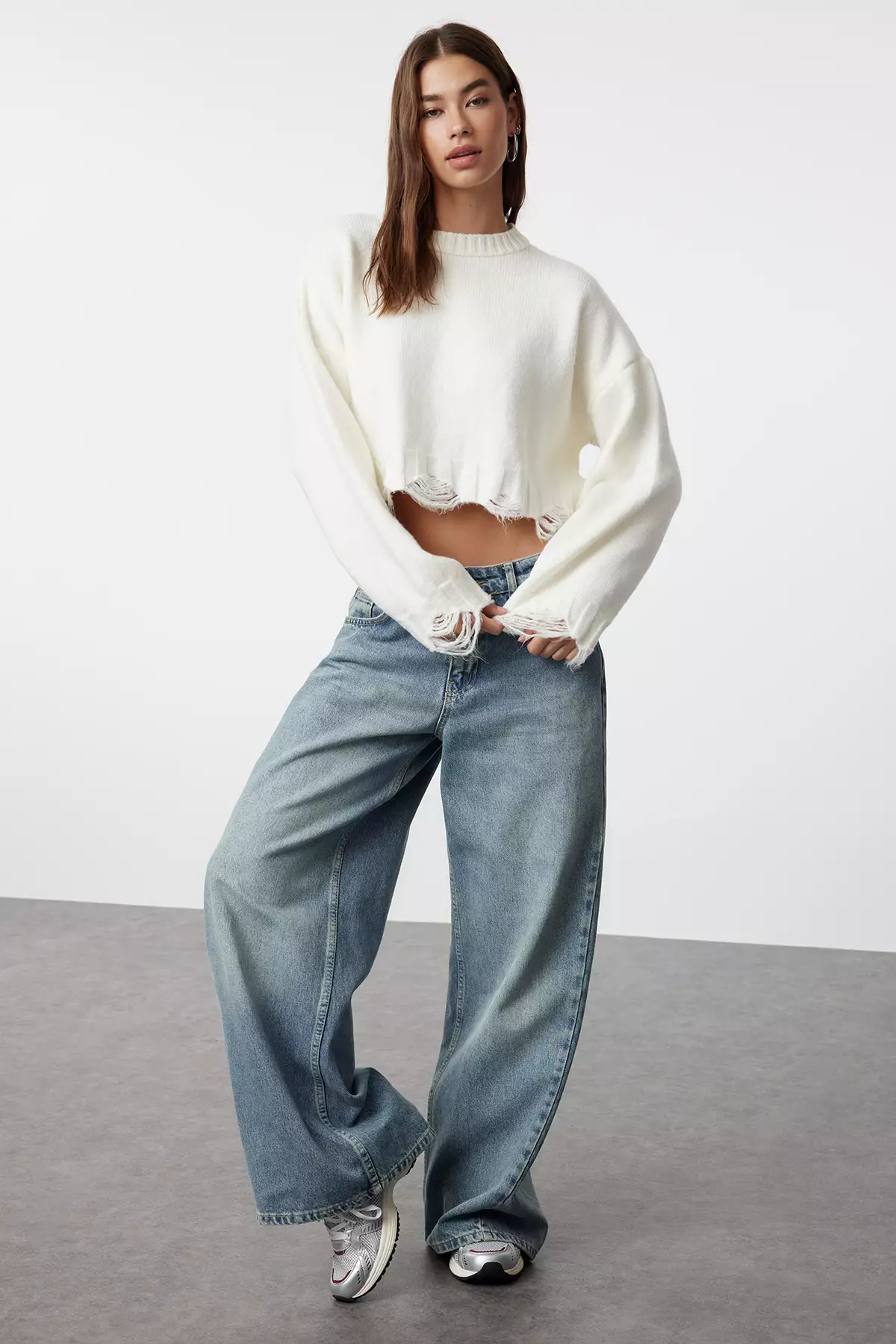 Crop Super Wide fit Soft Textured Knit Sweater