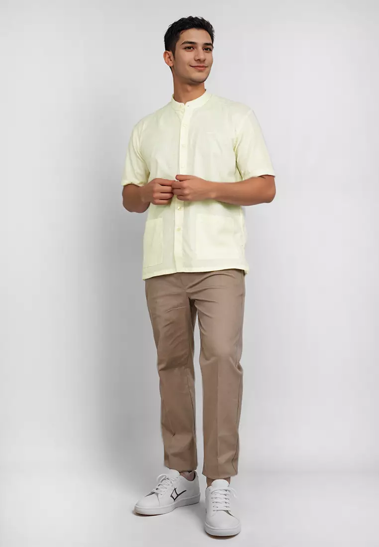 Crocodile KOKO Linen | Lengan Pendek Corak Kontemporer Kemeja | Relax Fit 1165