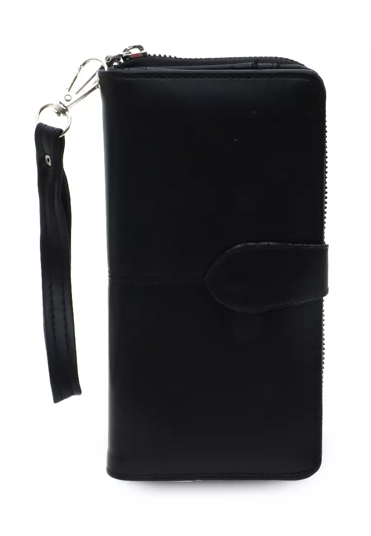 Dompet Leather Wanita Design Casual Long Wallet Soft Large Capacity Free Tali Tangan - Hitam