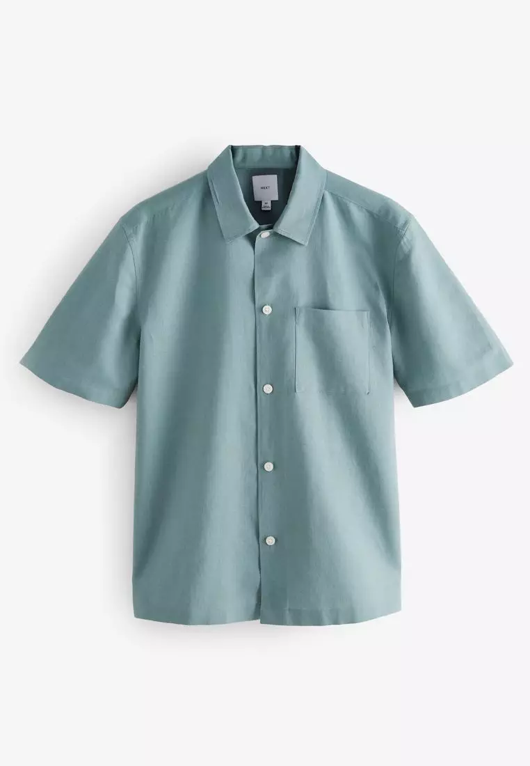 Cotton Linen Blend Short Sleeve Shirt Standard Collar