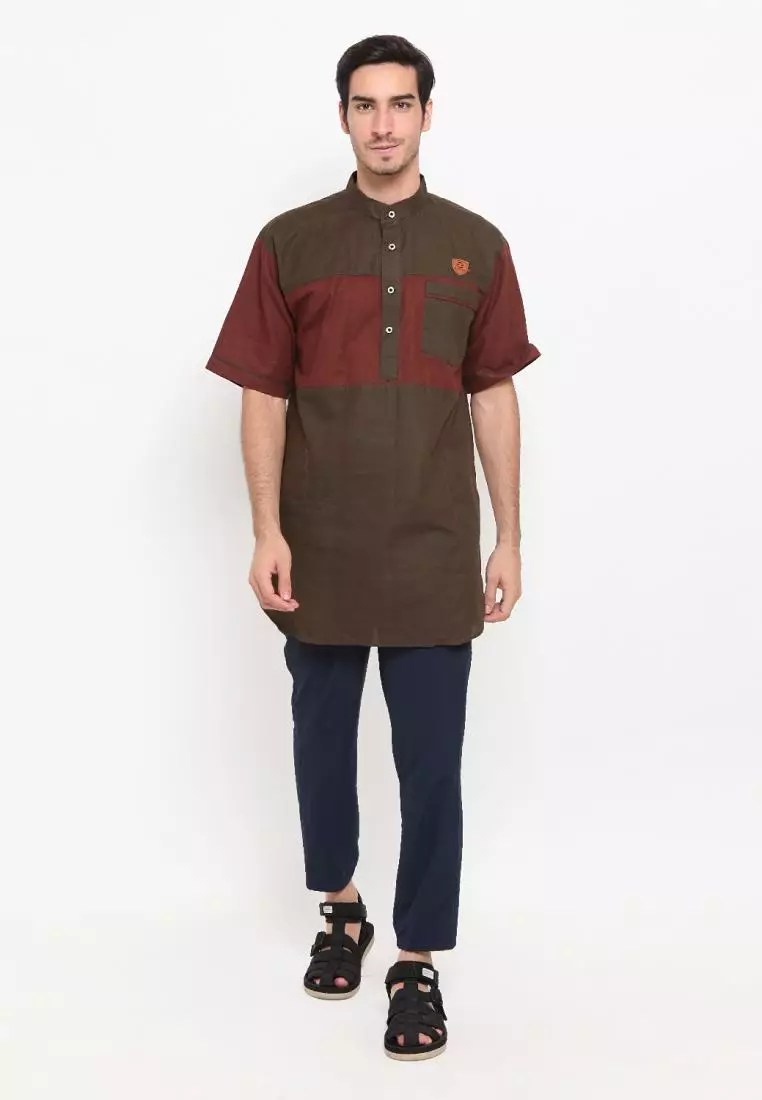 Zayidan Baju Koko Gamis Muslim Pria Jafar - Hijau Army