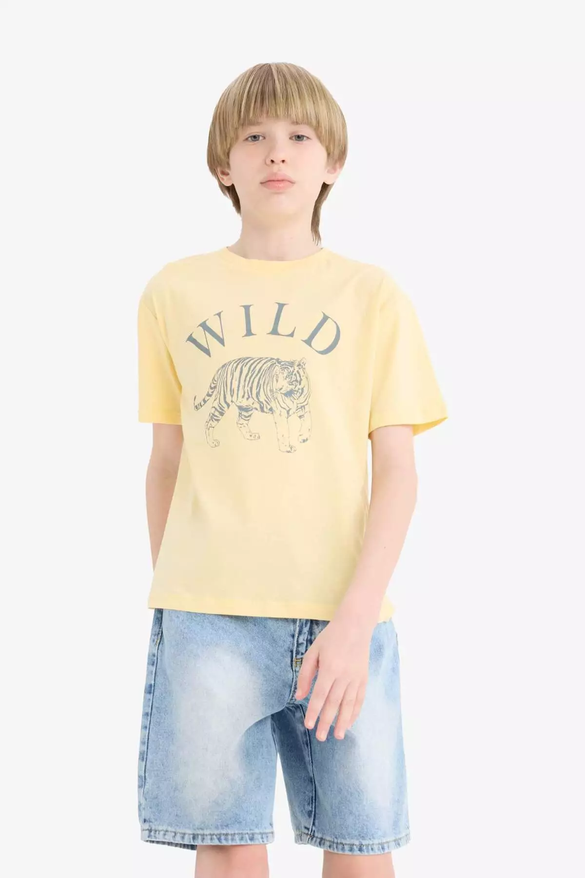 Boy's Crew Neck Printed Short Sleeve T-Shirt F0181A825Sm