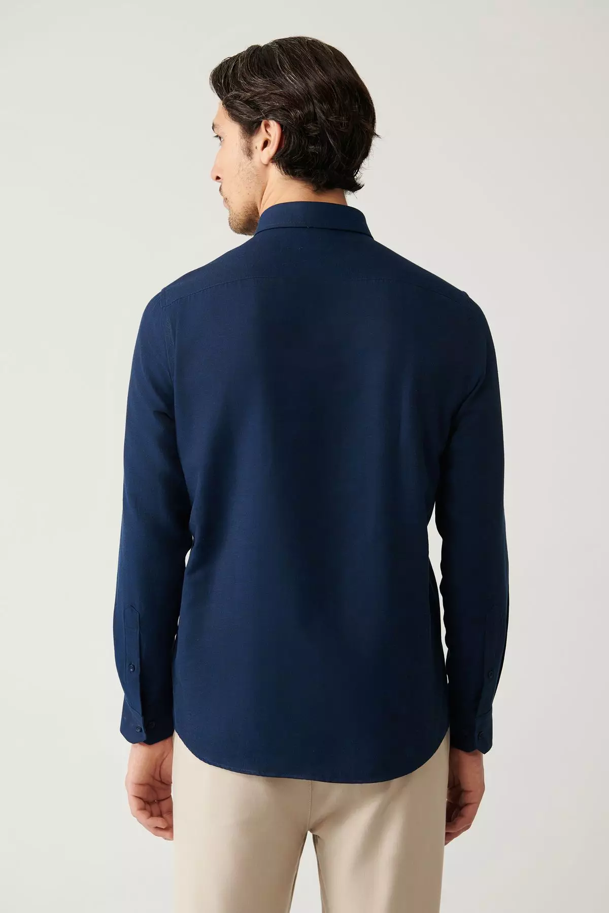 Men's Navy Blue Button-Down Collar Easy Iron Cotton Oxford Shirt E002000