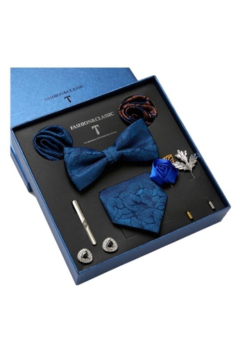 Kings Collection blue Bow Tie, Pocket Square, Brooch, Tie Clip 8 Pieces Gift Set (KKCBT2210) 5DFF0AC3311D18GS_1
