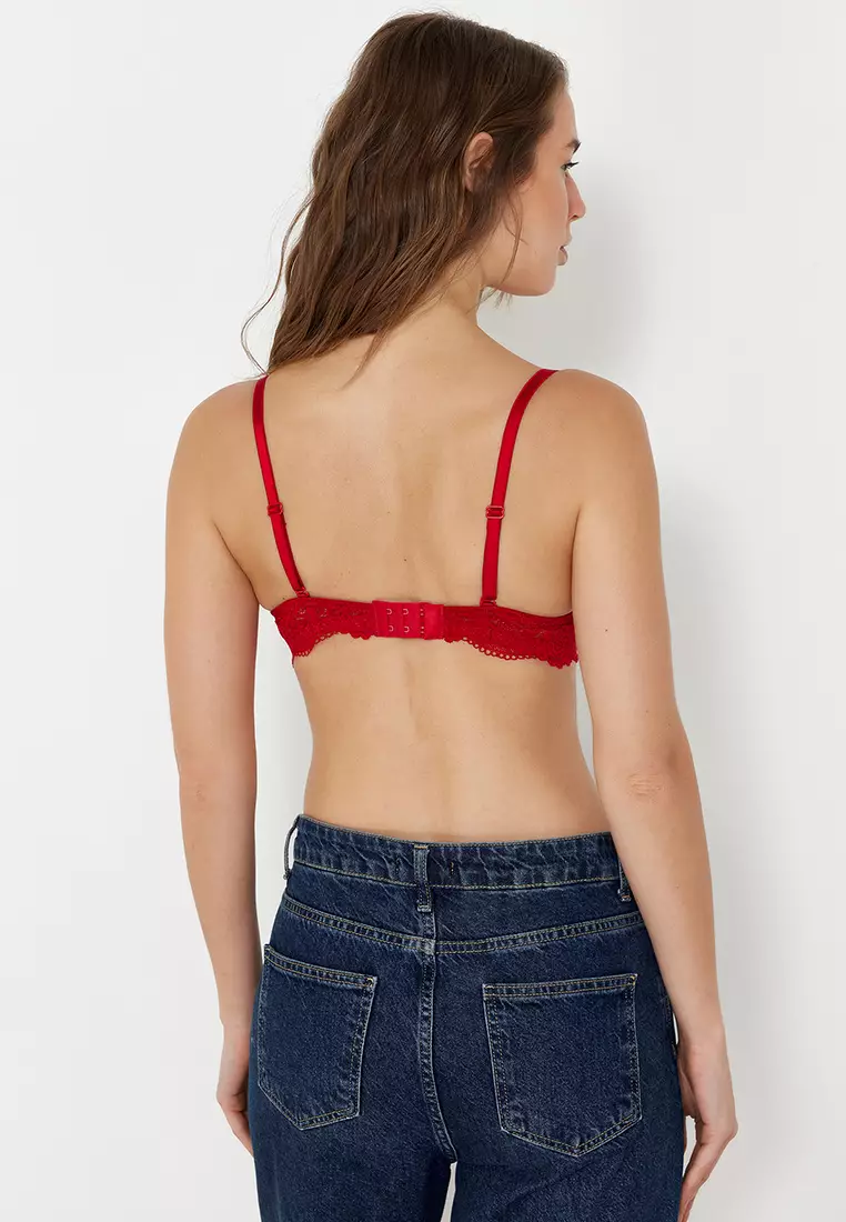 Burgundy Laced Rope Strap Demi Non-Padded Cupped Knitted Bra THMSS24SU00030