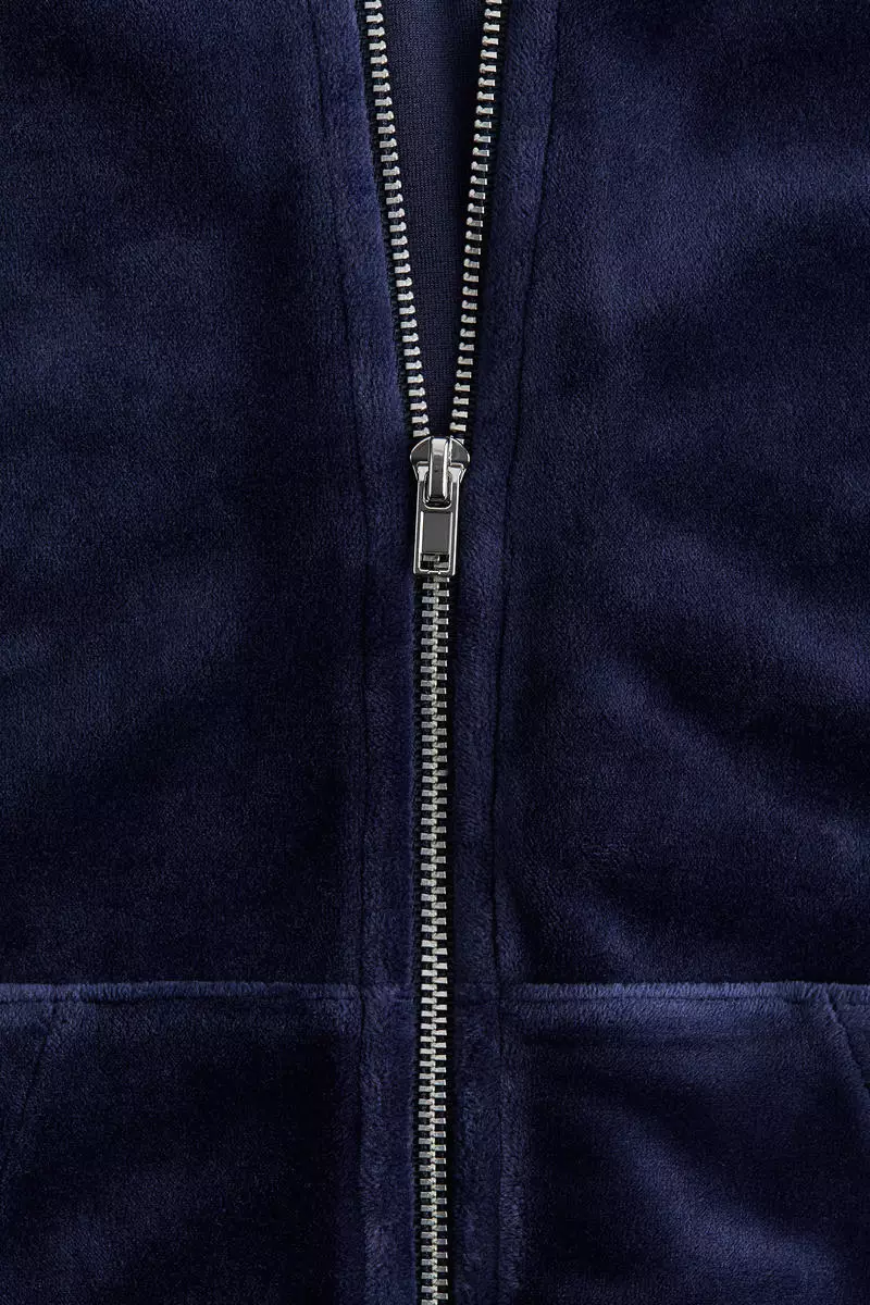 Velour zip-through hoodie