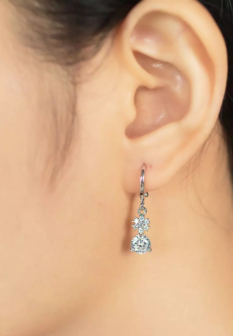 SO SEOUL Callista Sun Burst Diamond Simulant Zirconia Hoop Earrings with Pendant Chain Necklace Jewelry Gift Set