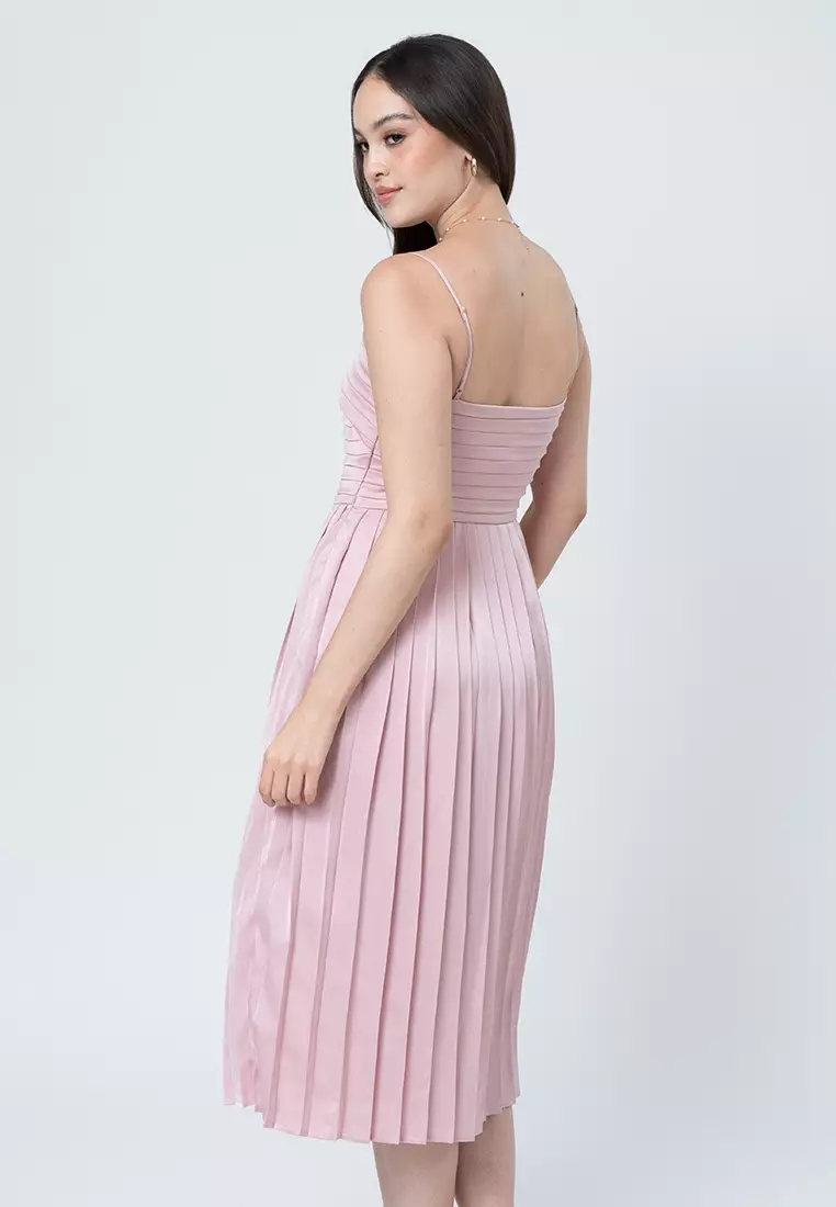 Tania Sleeveless Satin Pleated Dress
