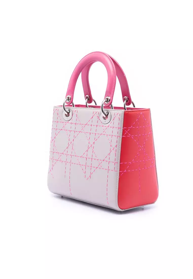 二手 Dior 中三色羊皮大藤格紋縫線 Lady Dior