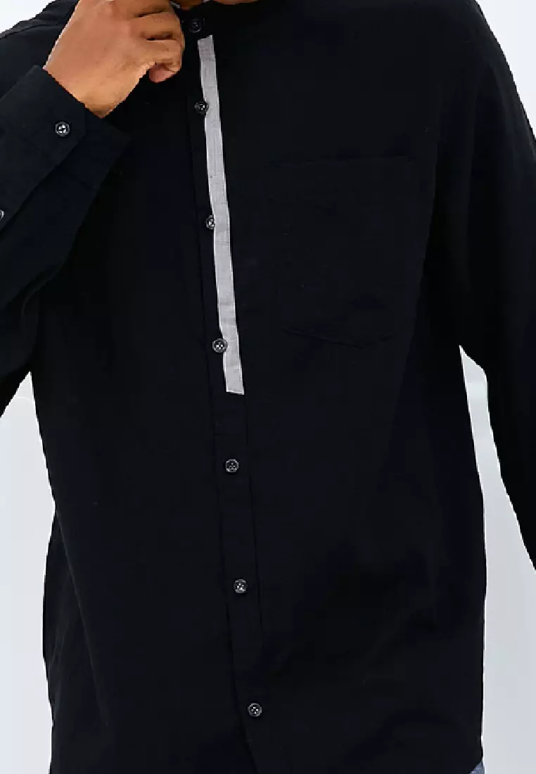 EMBA DENIM - Naraya One Kemeja Koko Pria Lengan Panjang Polos Regular Fit Material Katun  Hitam