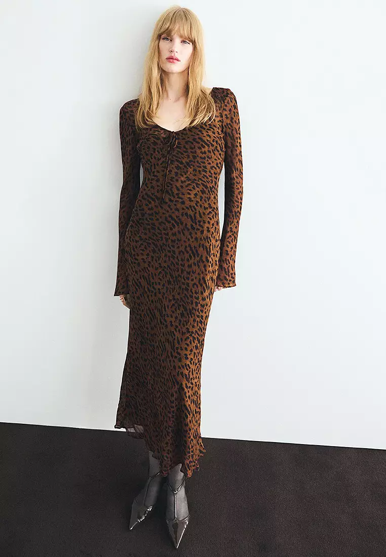 Long-Sleeved Leopard-Print Dress