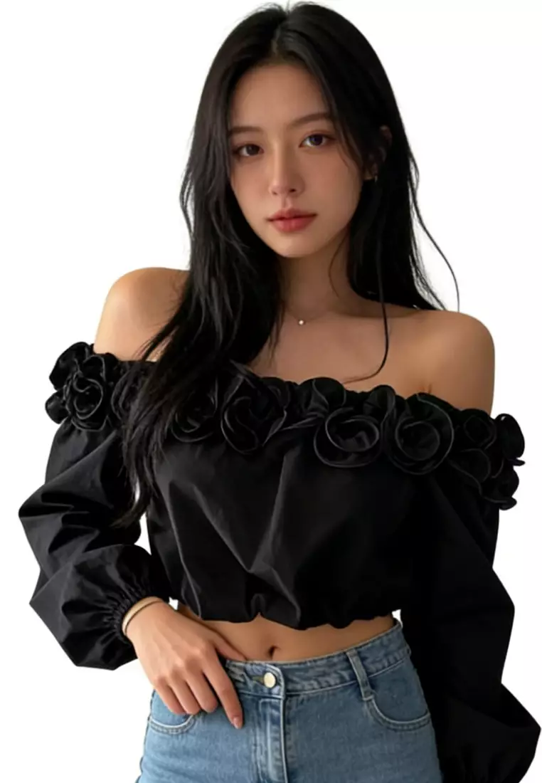 Off-Shoulder Ruffle Blouse CA26031937BK