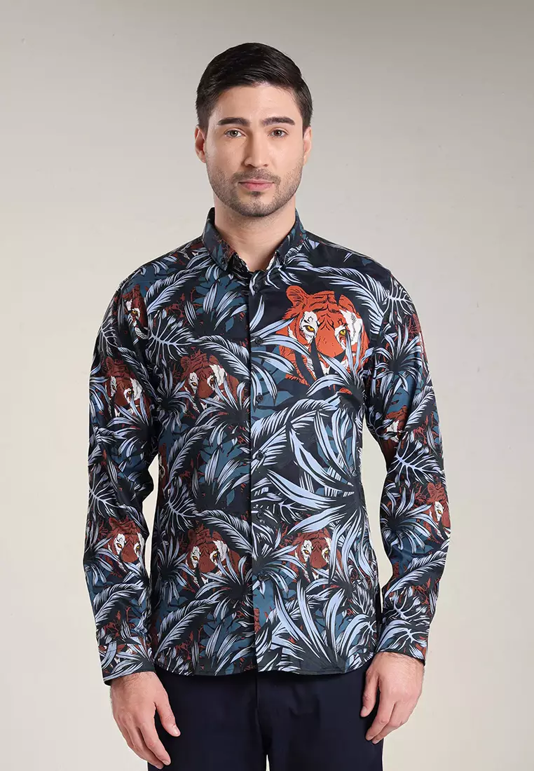 MOC Kemeja Lengan Panjang Pria Slim Fit THIGER-DARK GREY
