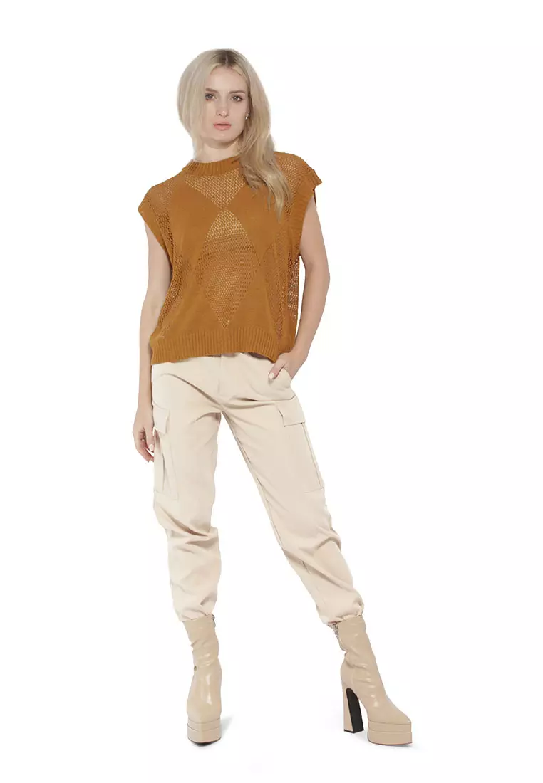 Brown Knitted Sleeveless Top