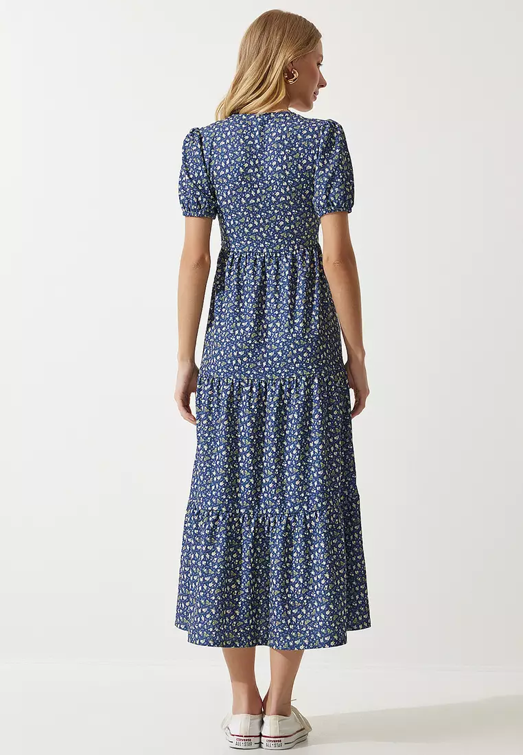 Floral Patterned Wrap Collar Dress