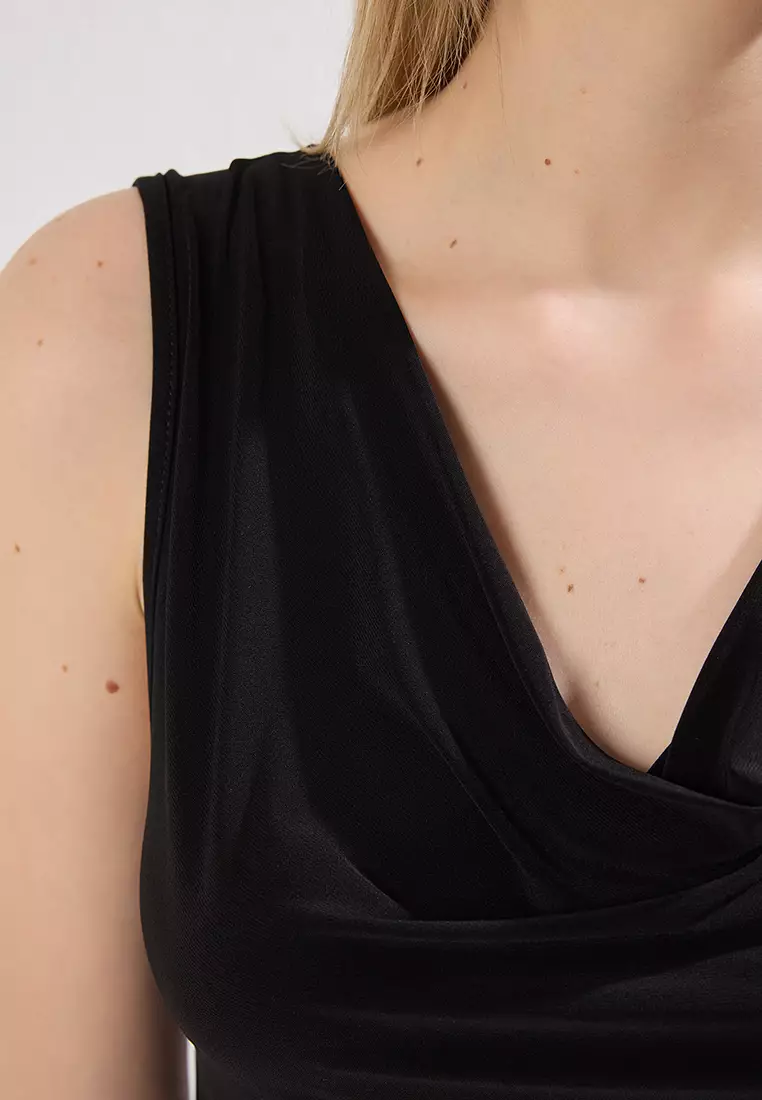 Black Cowl Neck Bodycon Slit Flexible Maxi Knit Dress