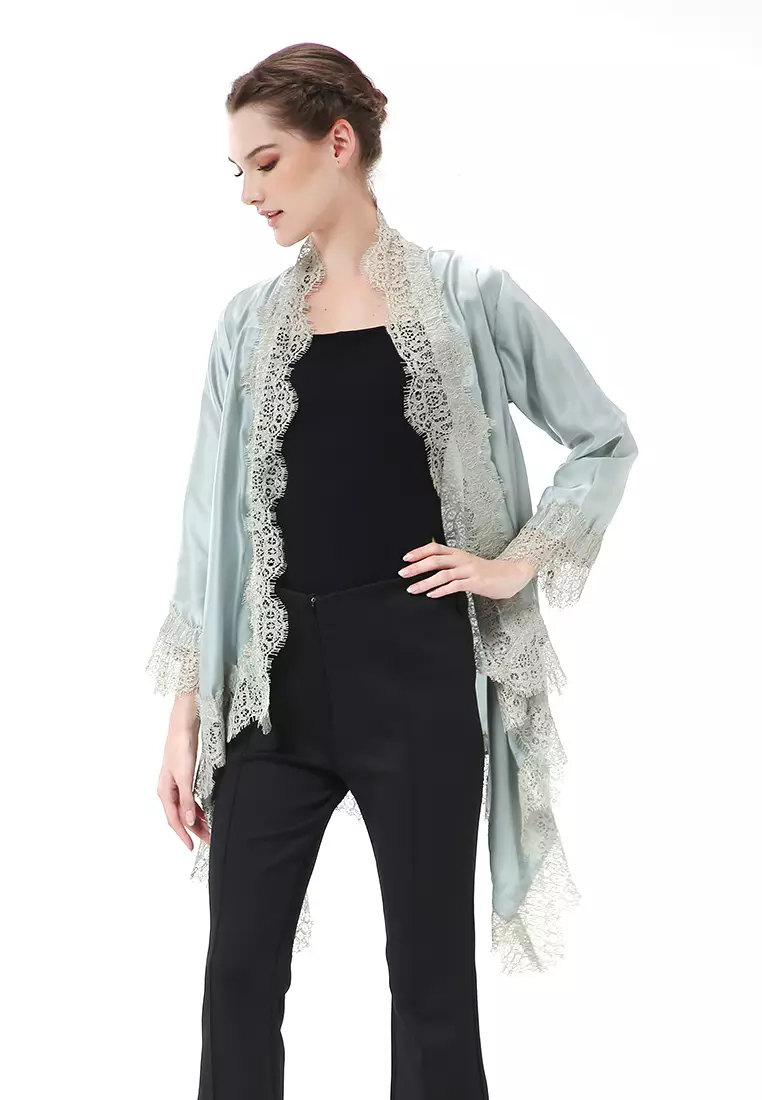 Reine Atasan Wanita Outer Kebaya Traditional Design Material Silk ORIGINAL - Mint