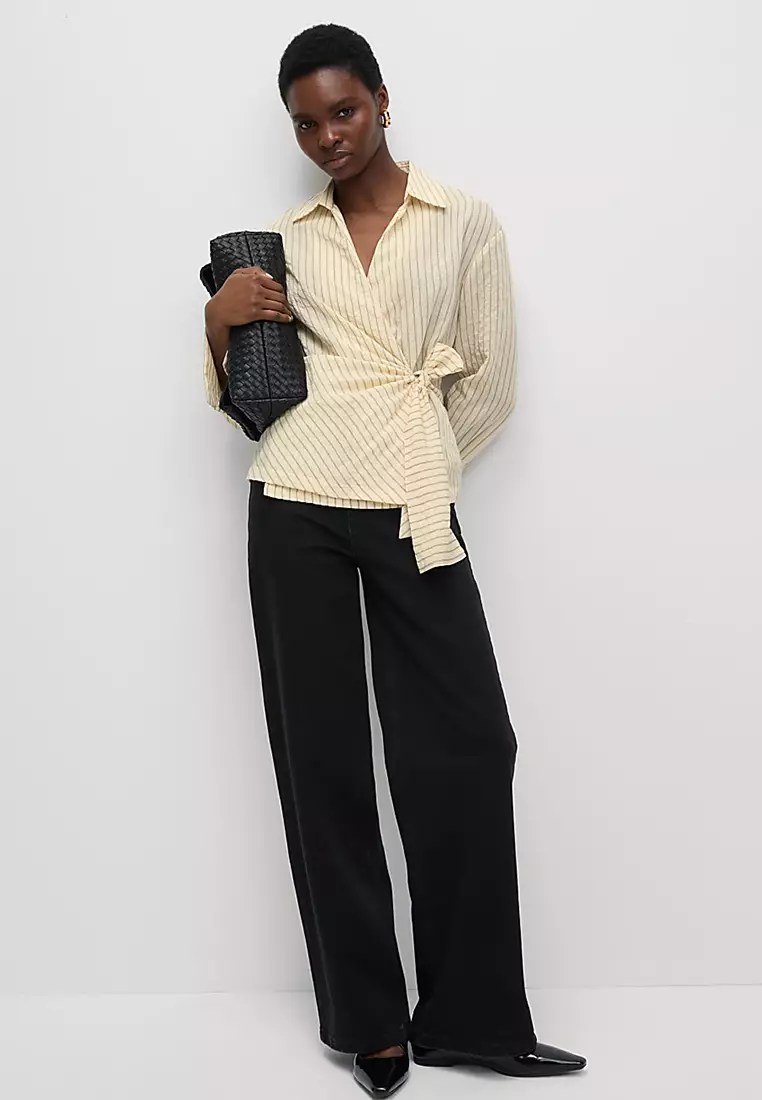 Striped Collared Tie Front Shirt