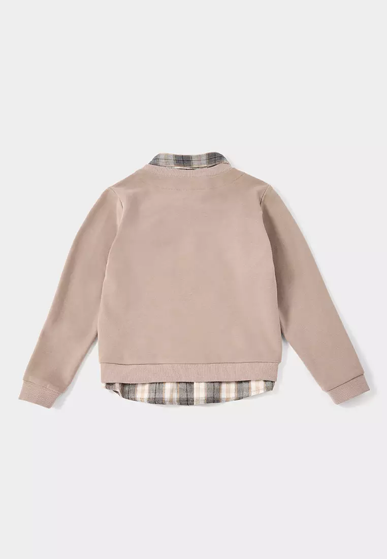 Hawkins Beige Sweatshirt with  mock Check Shirt