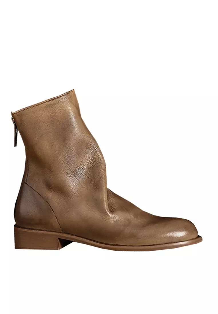 VANSA Vintage Washed Cow Leather Crinkled Booties VSW-B837-5