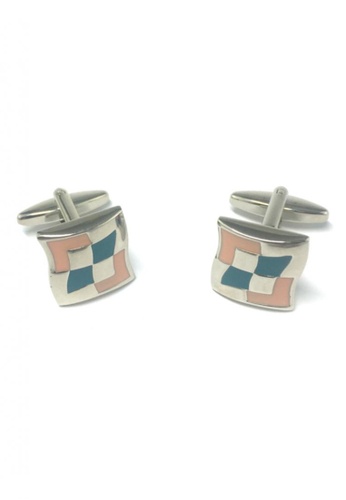 Splice Cufflinks pink and blue and silver Pink and Blue Curvy Square Cufflinks SP744AC47ENCSG_1
