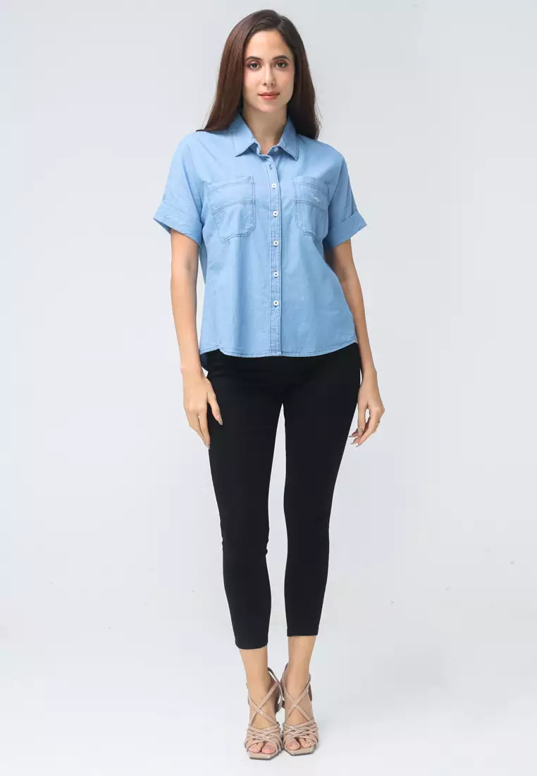 Chambray Short Sleeve Blouse