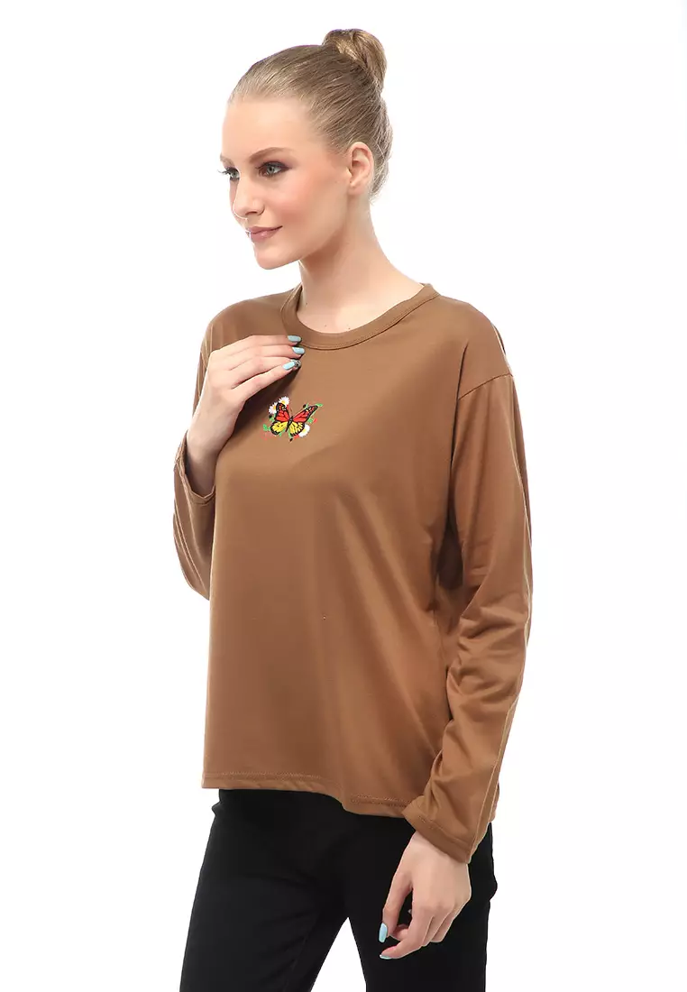 Dreama Kaos Oversized Long Sleeves Atasan Wanita Relaxed Fit - Mopan Flower Butterfly