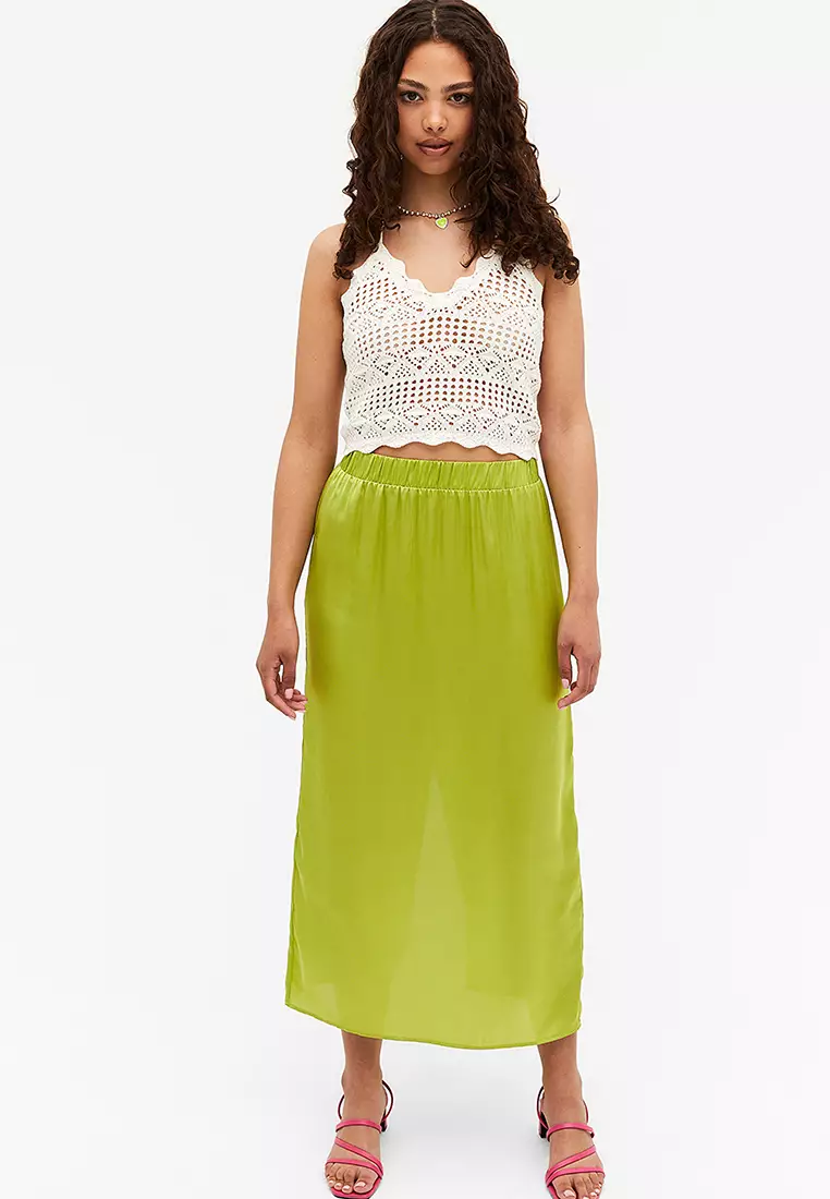 Satin midi skirt monki top