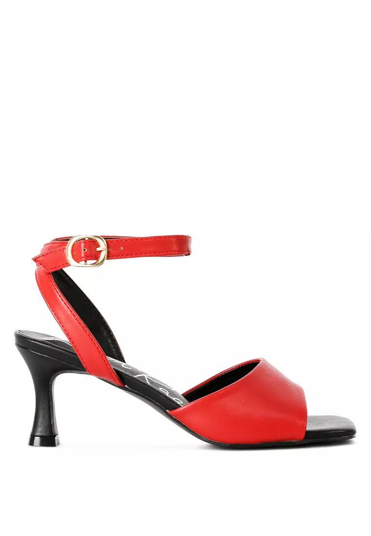 Discount on London Rag  shoes - SKU: Red Mid Heel Ankle Strap Sandals